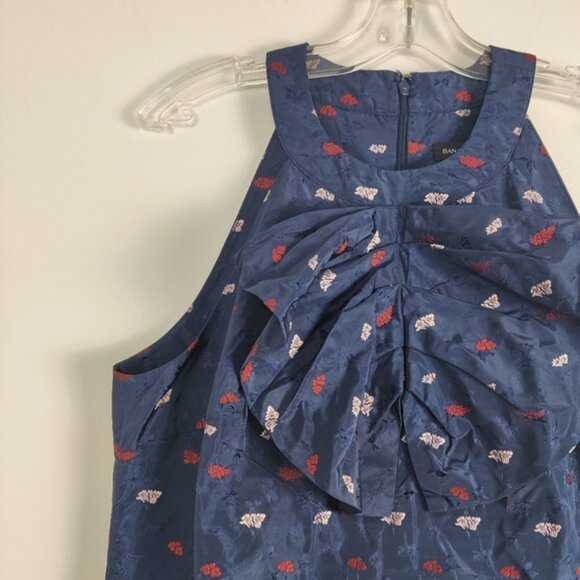 Banana Republic Women's Elegant Navy Blue Floral Sleeveless Sheath Dress Size 12 - Picture 2 of 10